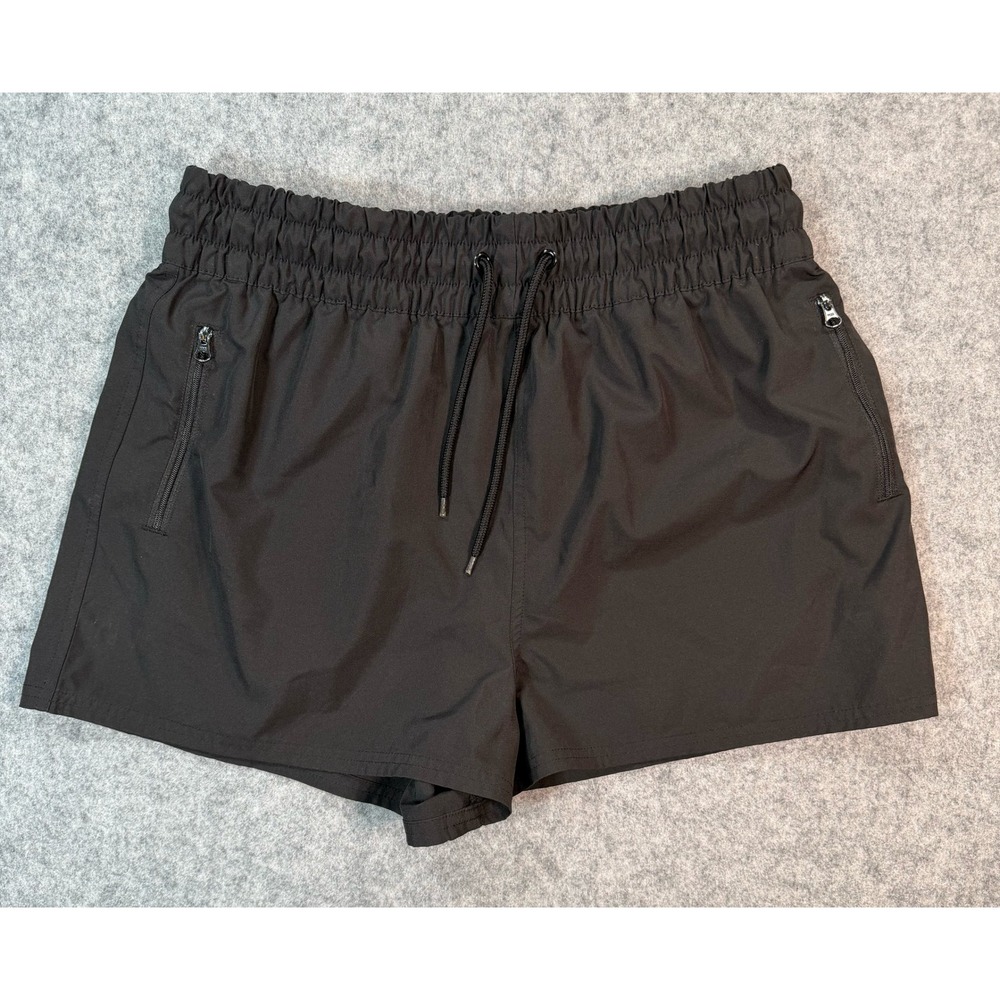 Ocean Pacific Womens Black‎ Athletic Shorts Elastic Waist Zipper Pockets Large